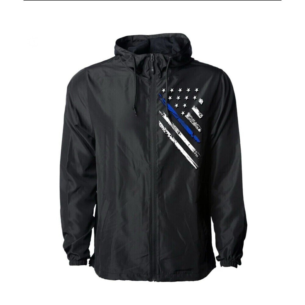 Blue Line Crest Light Weight Black Windbreaker, Men’s XXL